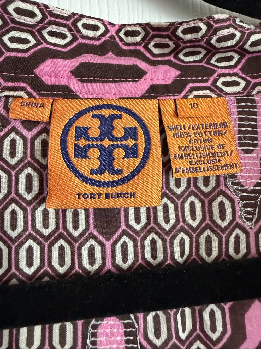 Tory Burch Pink and Brown Geometric Cowl-Neck Blouse - Picture 3 of 4